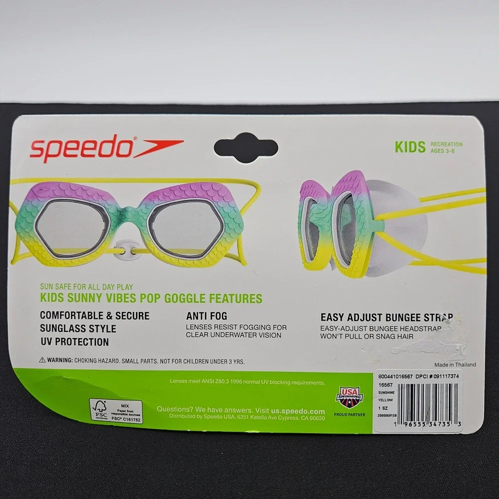 Speedo Kids‎ Sunny Vibes Pop Goggles Ages 3-6 UV Protection  Colorful New